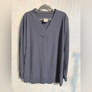Freely Cozy V-Neck Oversized, Soft,Ribbed‎ Sweater in Gray, Office, Casual, Sz M